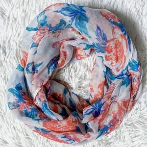 BOUTIQUE • Blue + Orange Floral Sheer Lightweight Infinity Scarf